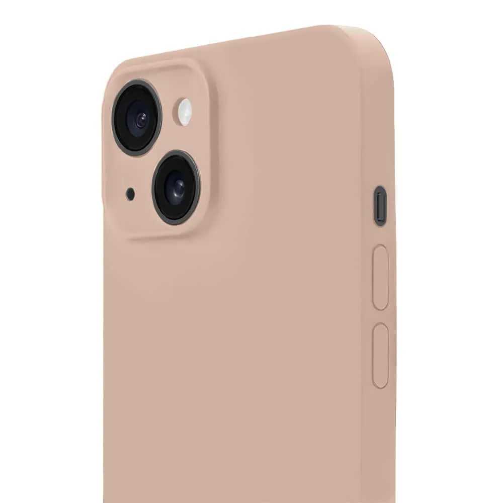 Etui do iPhone 15 silikonowe z mikrofibrą soft touch z osłoną na aparat, kawowe