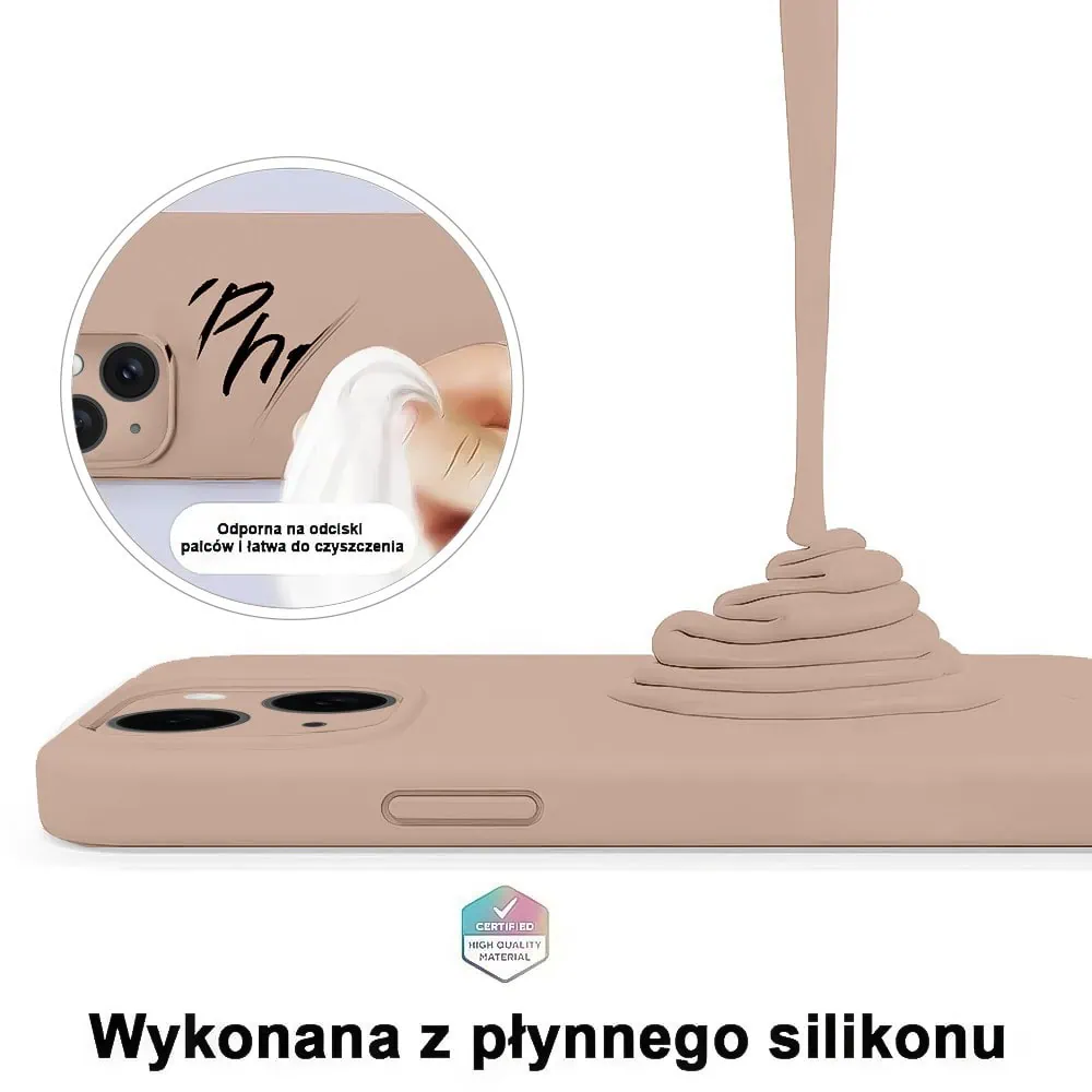 Etui do iPhone 15 silikonowe z mikrofibrą soft touch z osłoną na aparat, kawowe