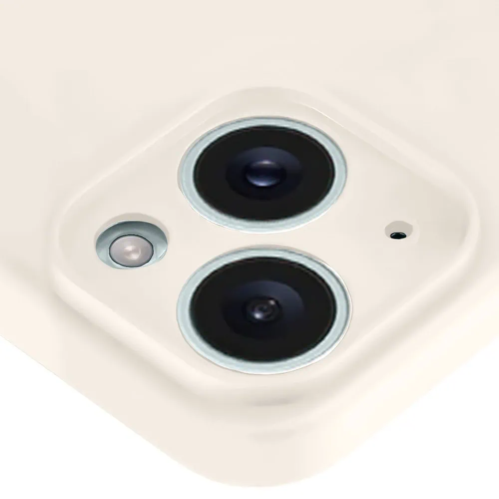 Etui do iPhone 15 Plus silikonowe z mikrofibrą soft touch z osłoną na aparat, kremowe