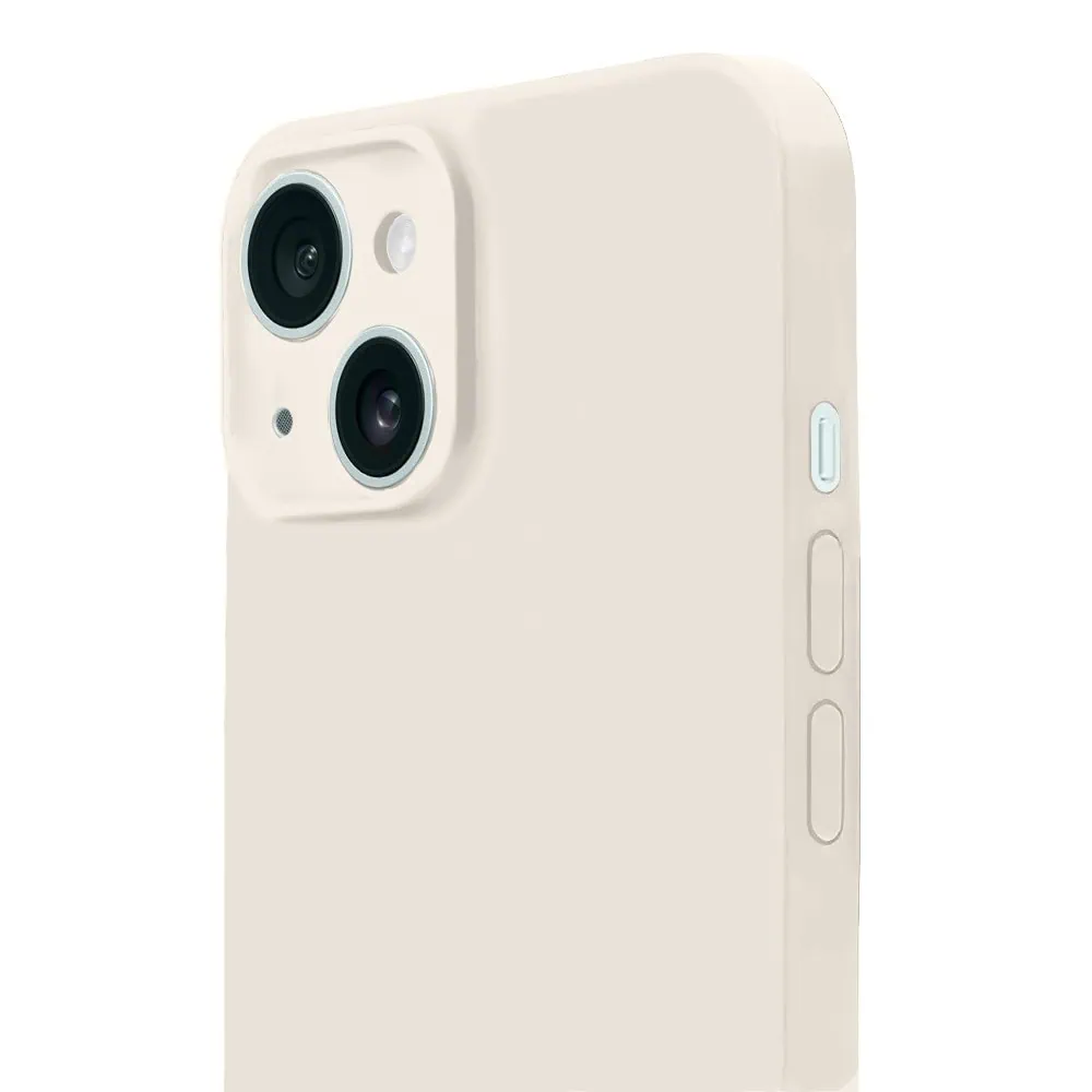 Etui do iPhone 15 Plus silikonowe z mikrofibrą soft touch z osłoną na aparat, kremowe