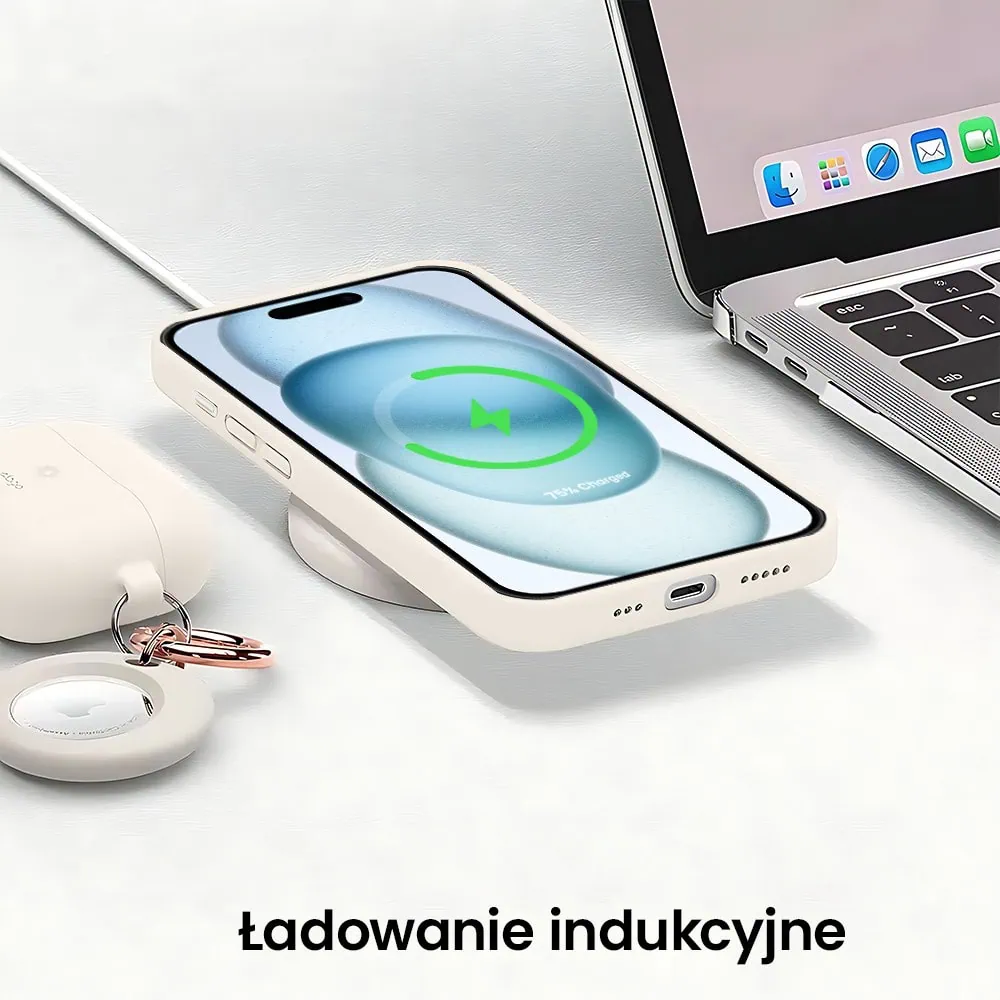 Etui do iPhone 15 Plus silikonowe z mikrofibrą soft touch z osłoną na aparat, kremowe