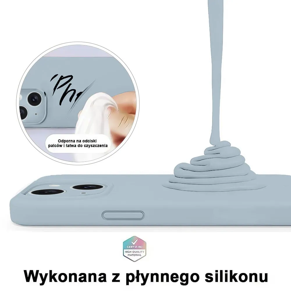 Etui do iPhone 15 Plus silikonowe z mikrofibrą soft touch z osłoną na aparat, lodowy błękit