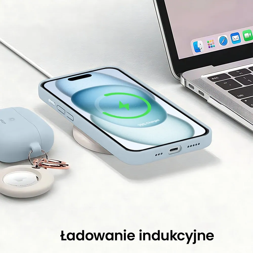 Etui do iPhone 15 Plus silikonowe z mikrofibrą soft touch z osłoną na aparat, lodowy błękit