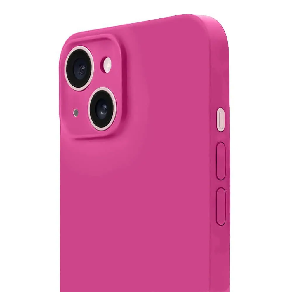 Etui do iPhone 15 Plus silikonowe z mikrofibrą soft touch z osłoną na aparat, malinowe