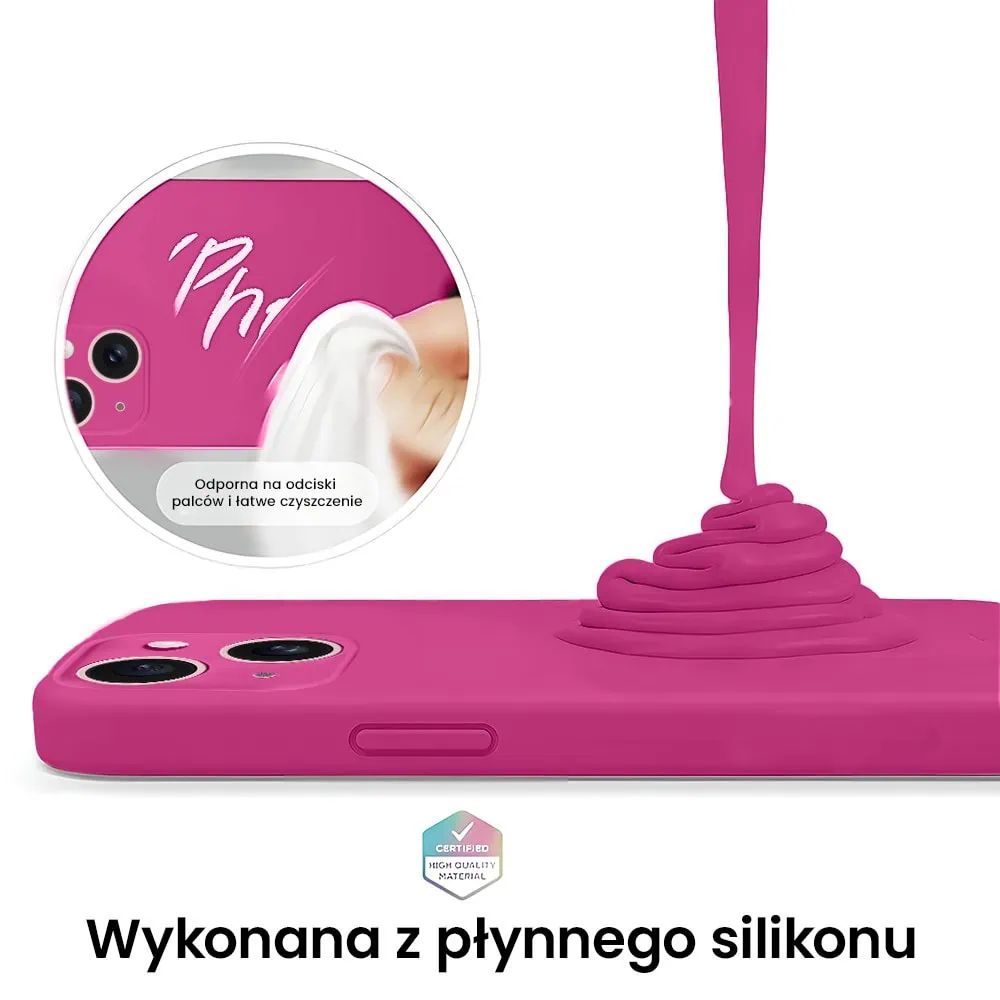 Etui do iPhone 15 Plus silikonowe z mikrofibrą soft touch z osłoną na aparat, malinowe