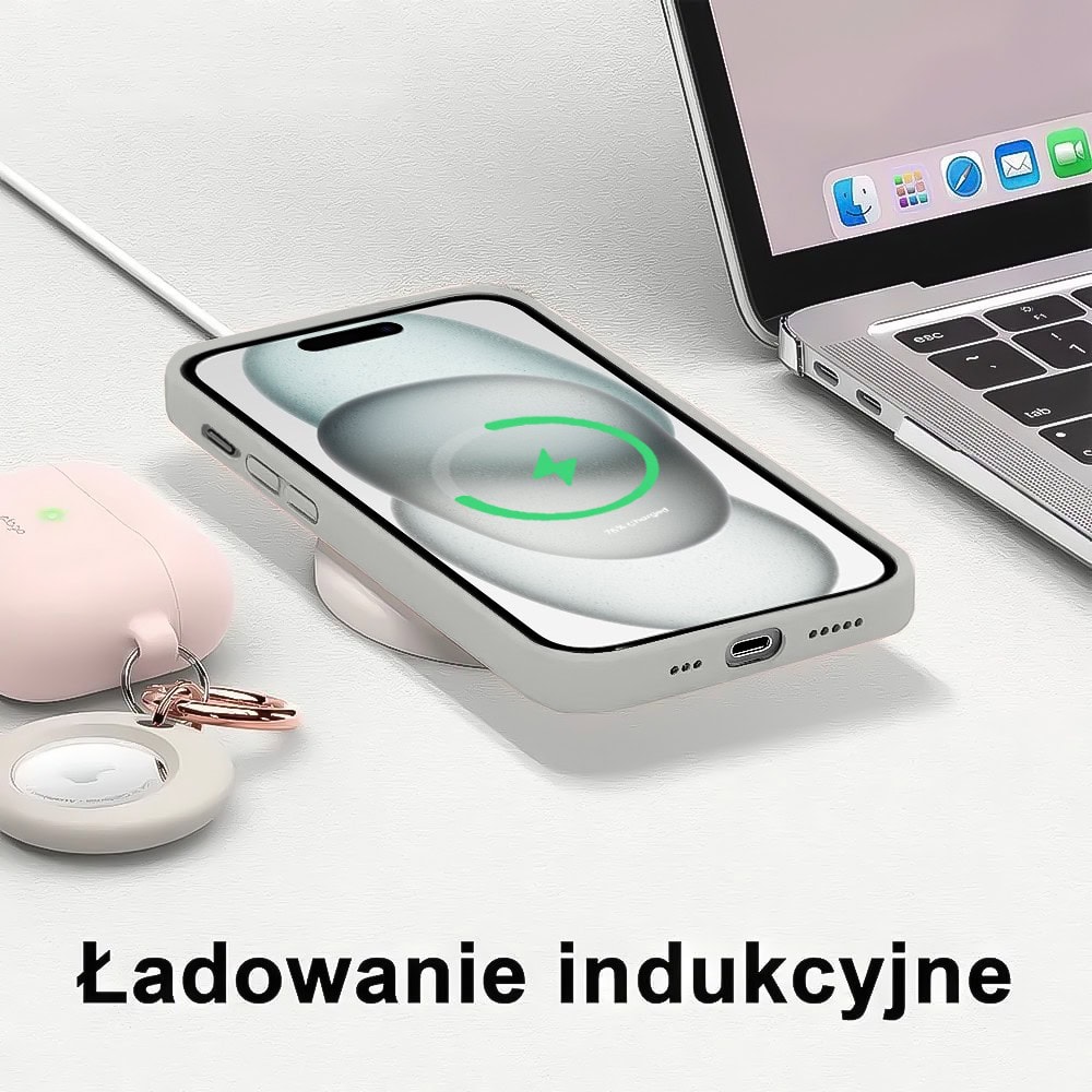 Etui do iPhone 15 Plus silikonowe z mikrofibrą soft touch z osłoną na aparat, vintage beż