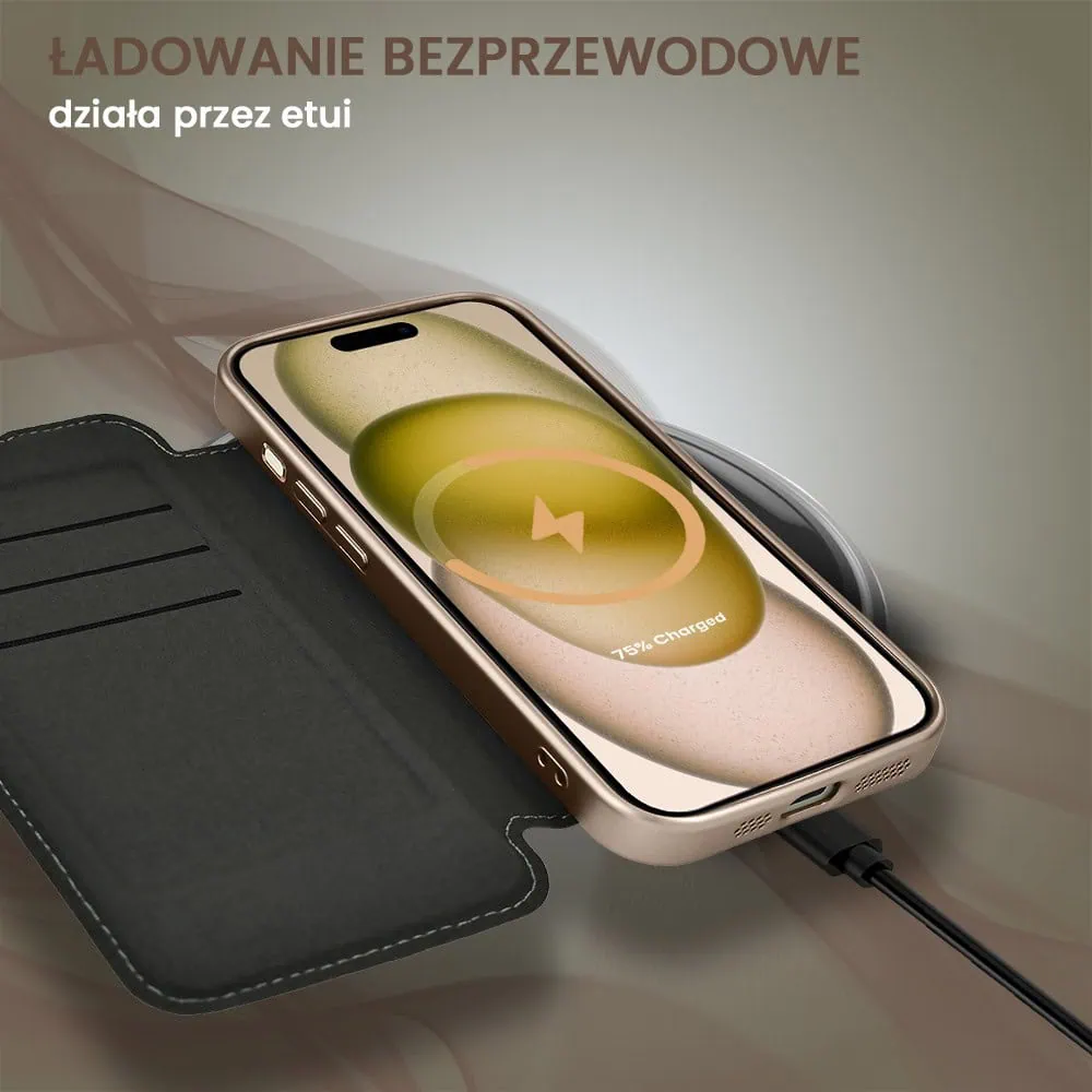 Etui do iPhone 15 typu książka Book Magsafe Lens Protect, z klapką, pustynny brąz
