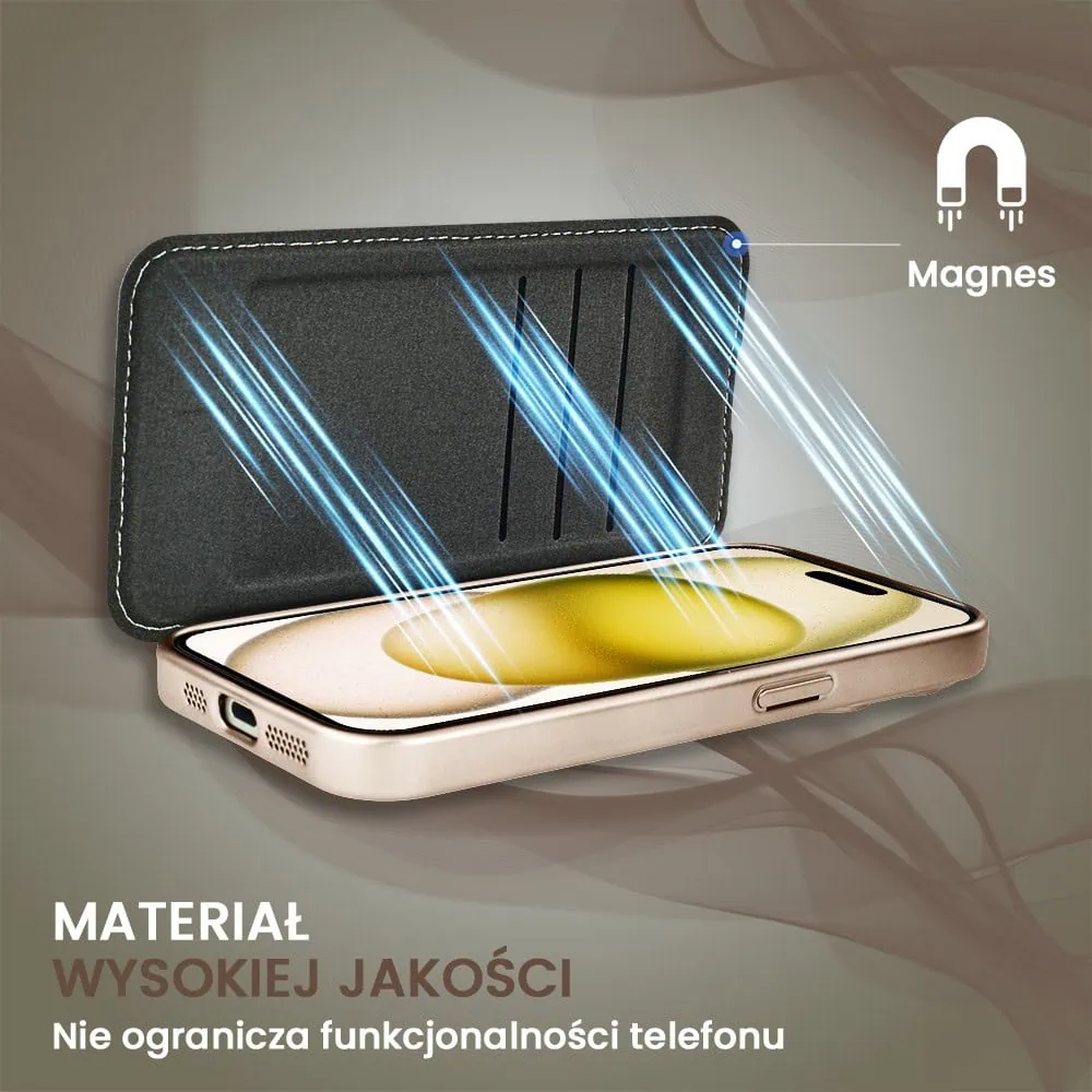 Etui do iPhone 15 typu książka Book Magsafe Lens Protect, z klapką, pustynny brąz