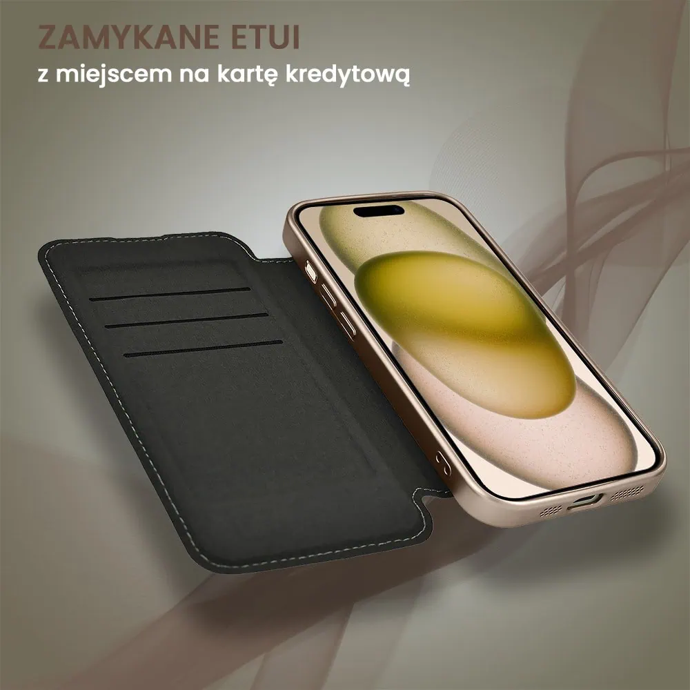 Etui do iPhone 15 typu książka Book Magsafe Lens Protect, z klapką, pustynny brąz
