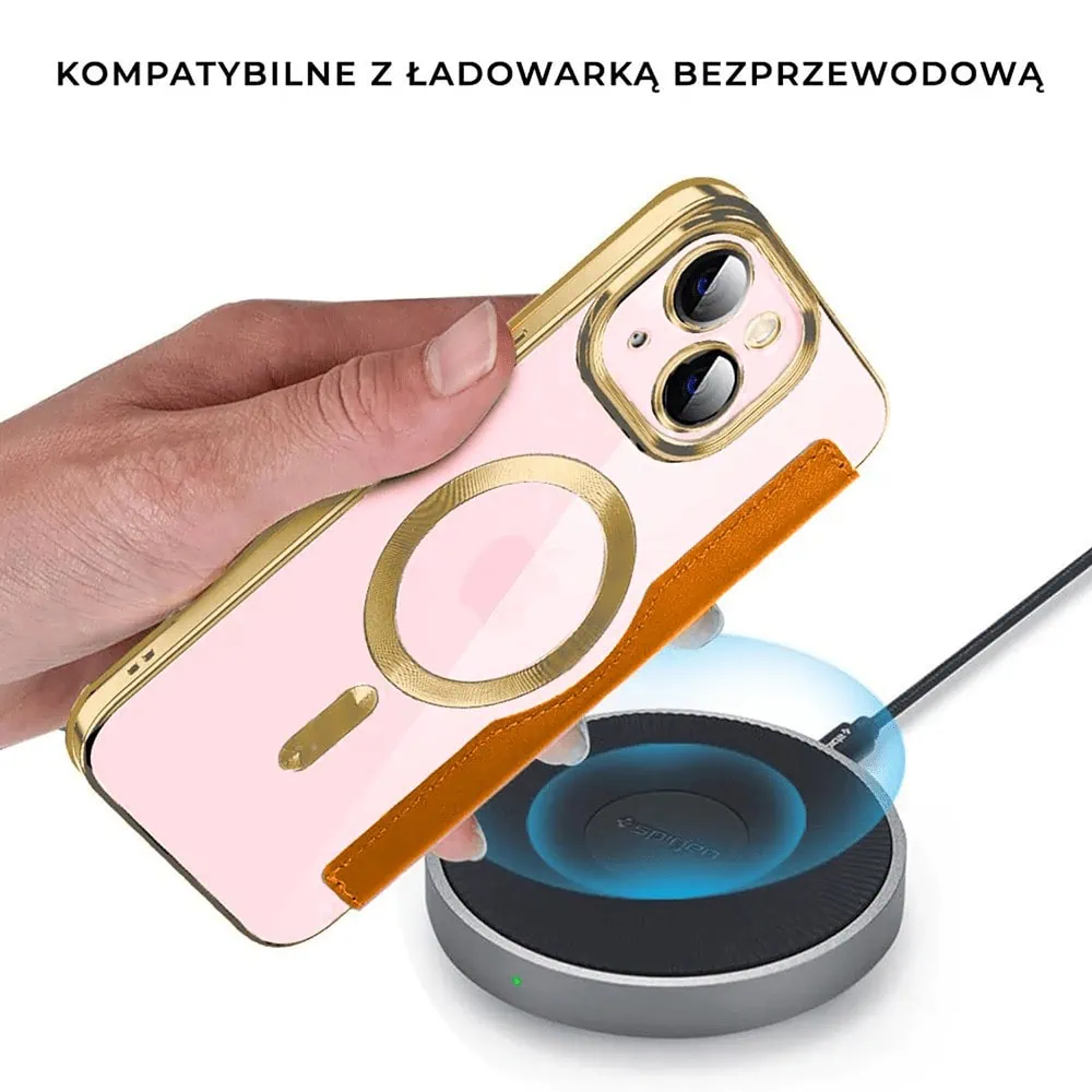 Etui do iPhone 15 Plus typu książka Book Magsafe Lens Protect, z klapką, złote