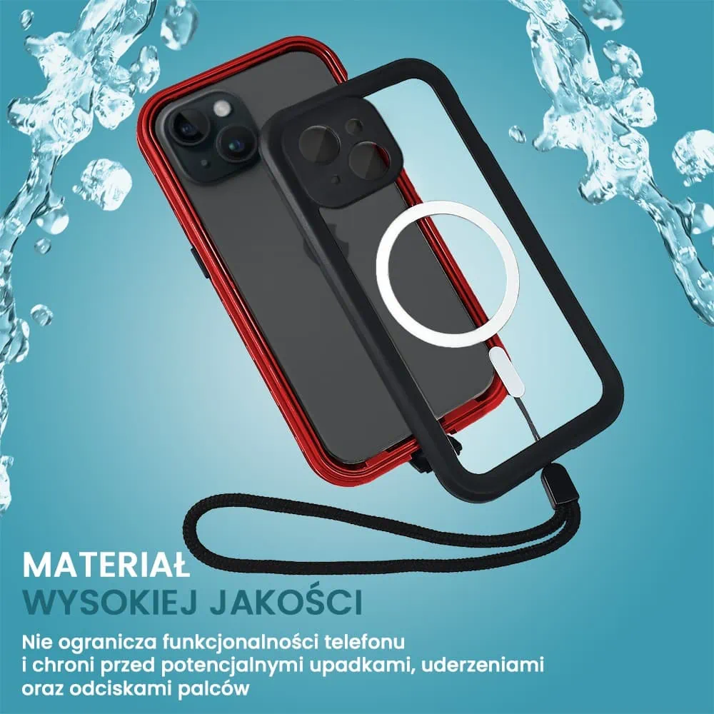 Etui do iphone - wodoodporne z magsafe, pancerne, przeźroczyste, czerwone
