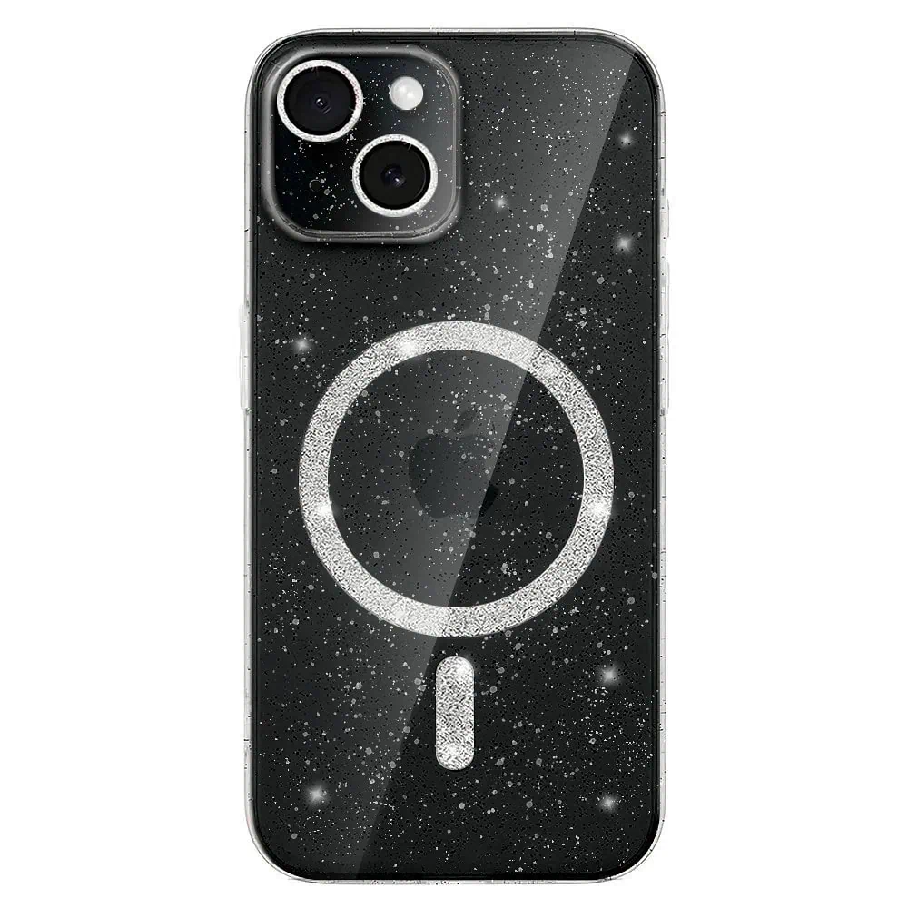 Etui do iPhone 15 z MagSafe, błyszczący brokat, przeźroczyste