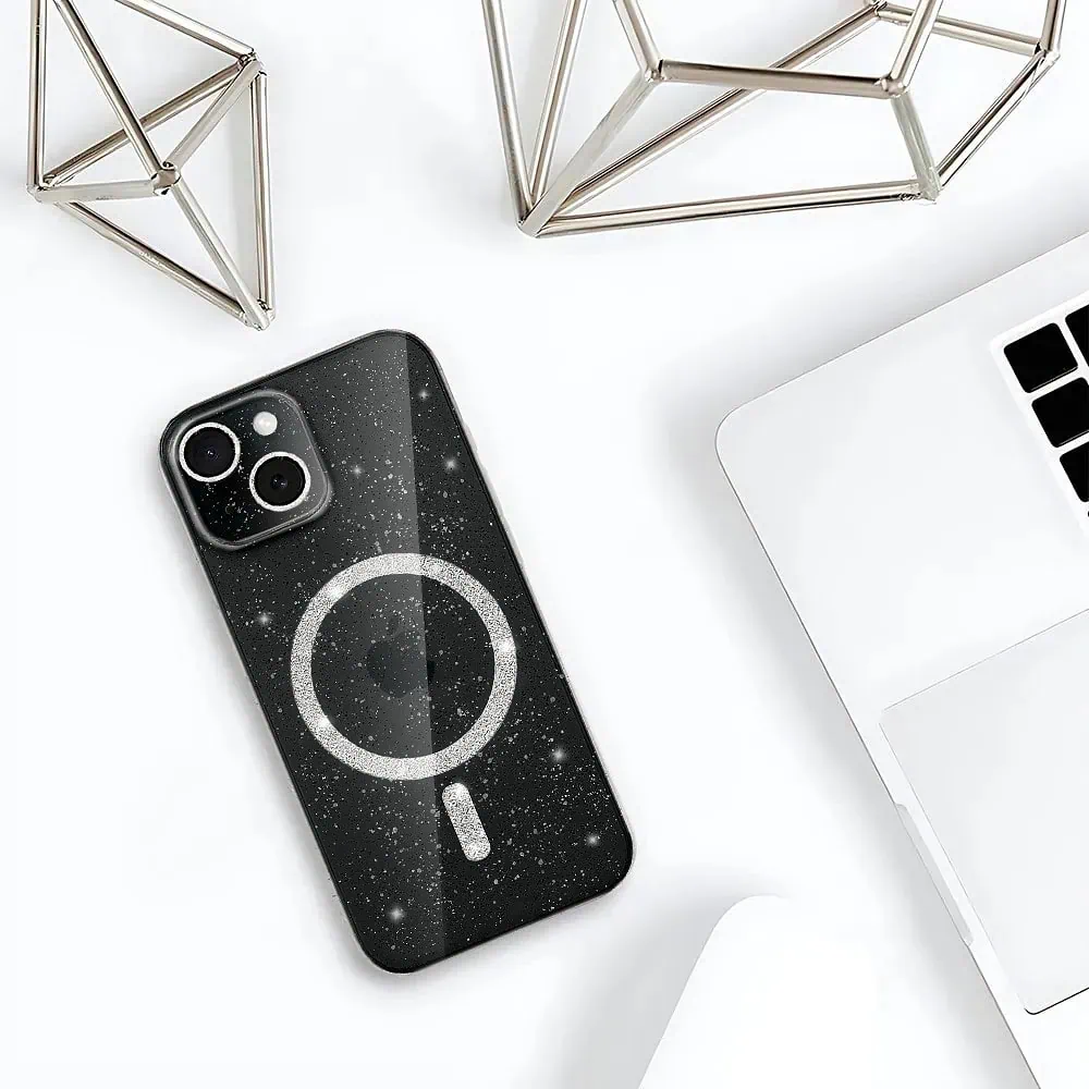 Etui do iPhone 15 z MagSafe, błyszczący brokat, przeźroczyste