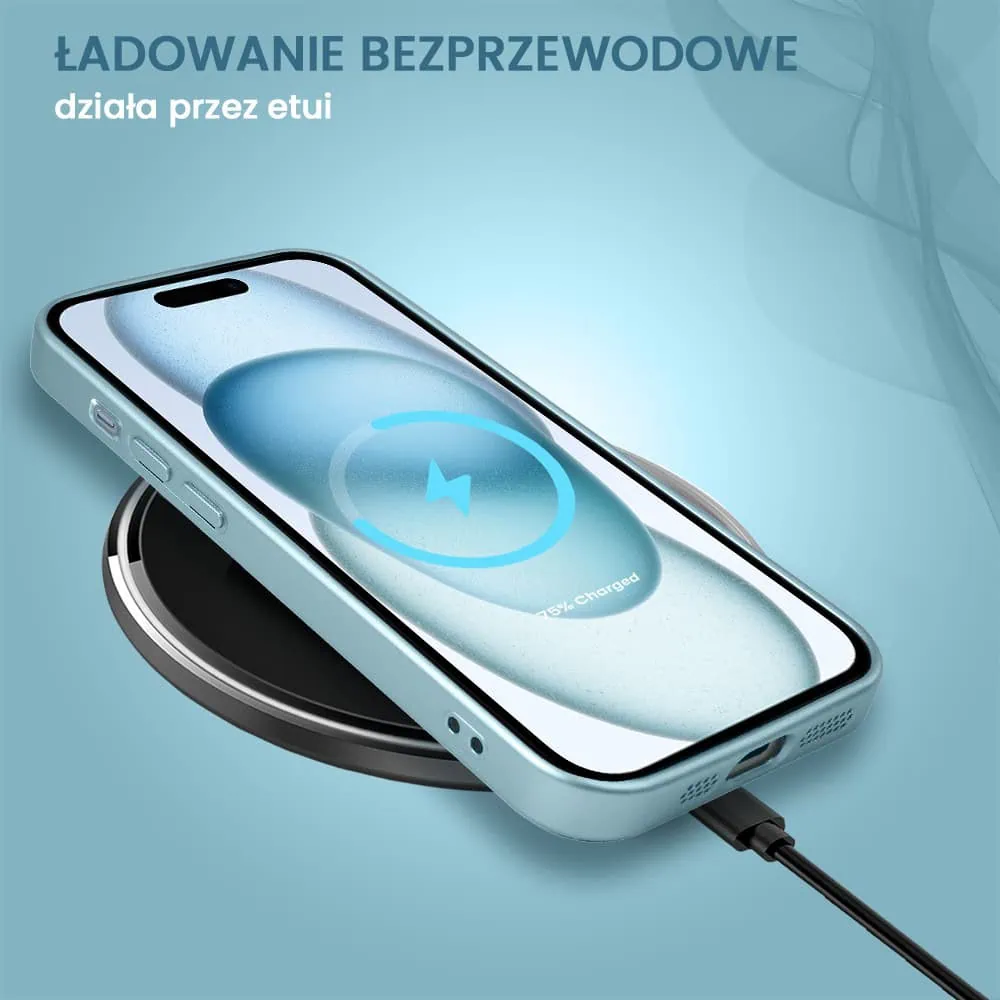 Etui do iPhone 15 Plus z Magsafe, cienkie, metaliczne, z osłoną aparatu, błękitne