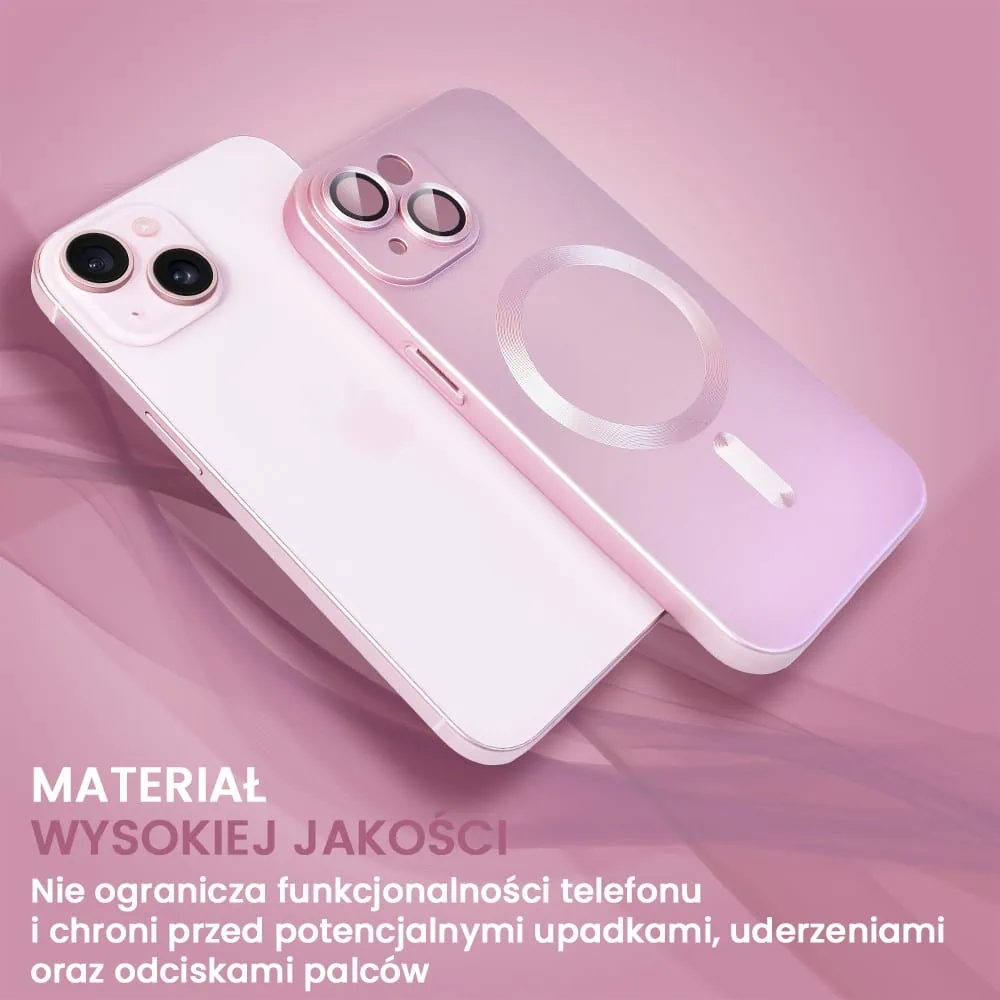 Etui do iPhone 15 z Magsafe, cienkie, metaliczne, z osłoną aparatu, złoty róż