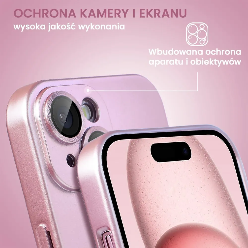 Etui do iPhone 15 z Magsafe, cienkie, metaliczne, z osłoną aparatu, złoty róż