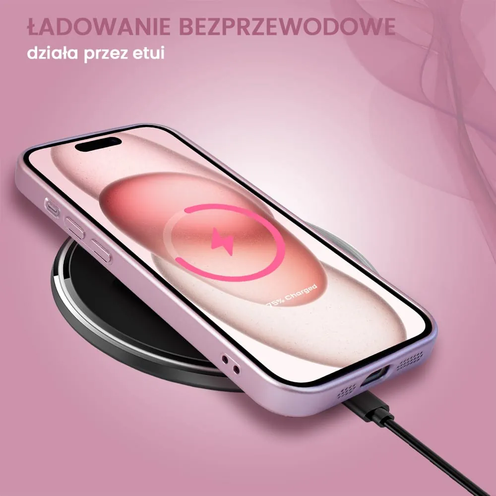 Etui do iPhone 15 z Magsafe, cienkie, metaliczne, z osłoną aparatu, złoty róż
