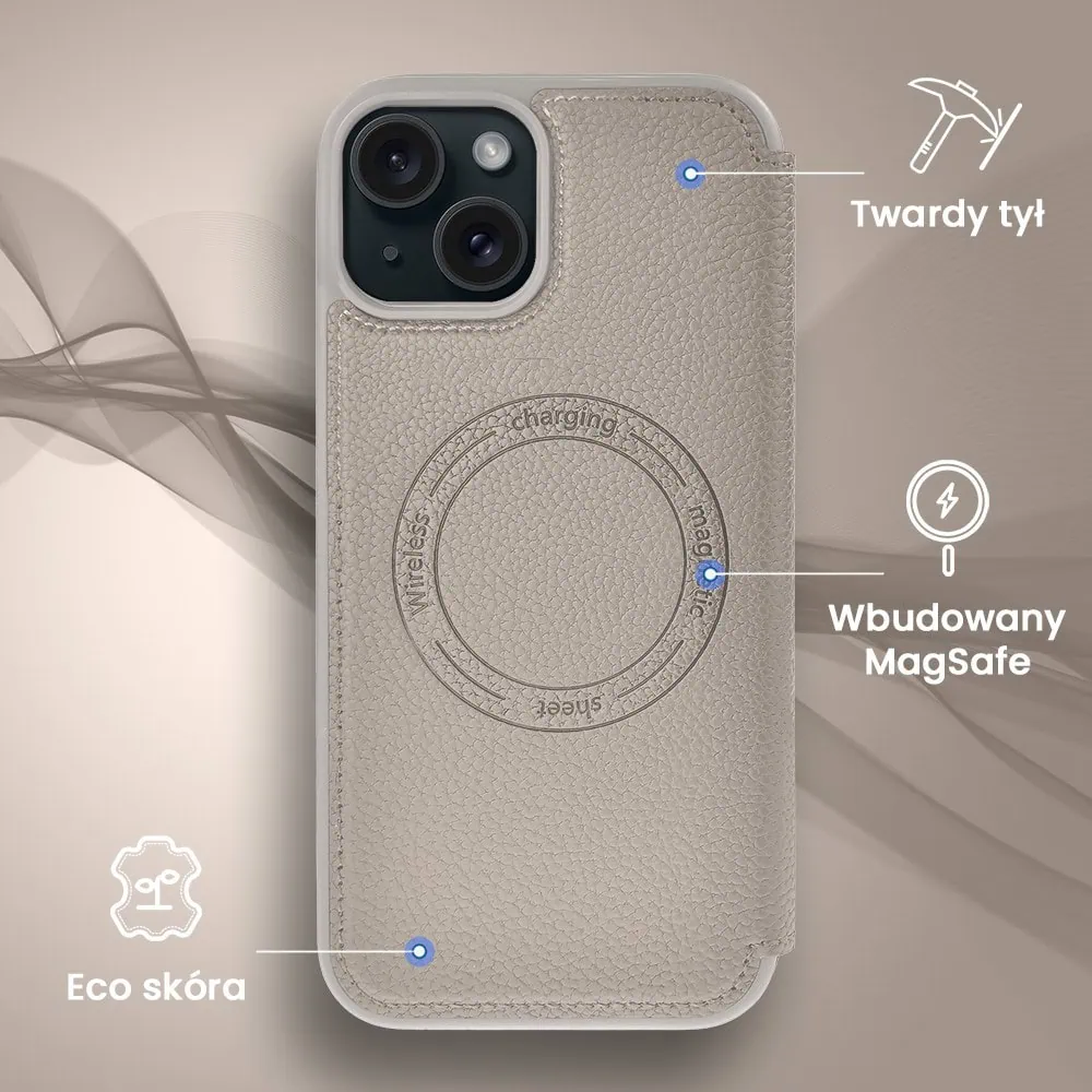 Etui do iPhone 15 z klapką Solid MagSafe Book, typu książka, szare