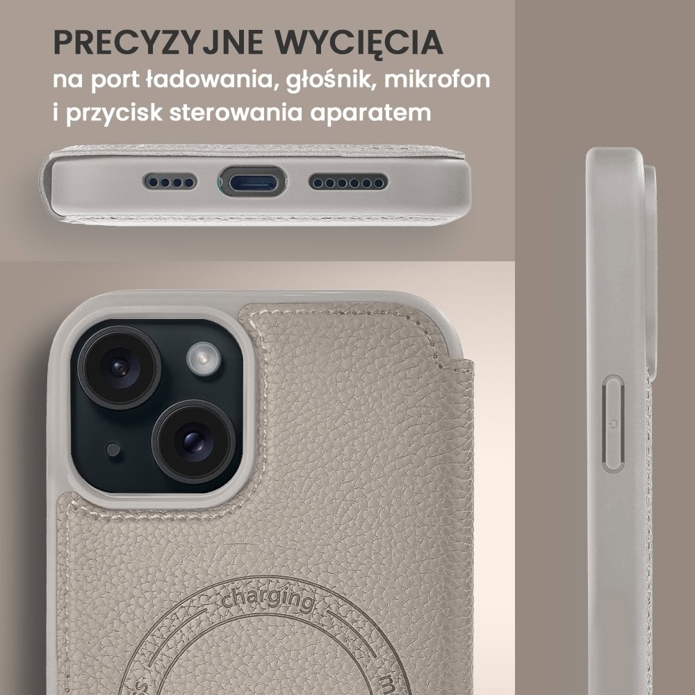 Etui do iPhone 15 z klapką Solid MagSafe Book, typu książka, szare