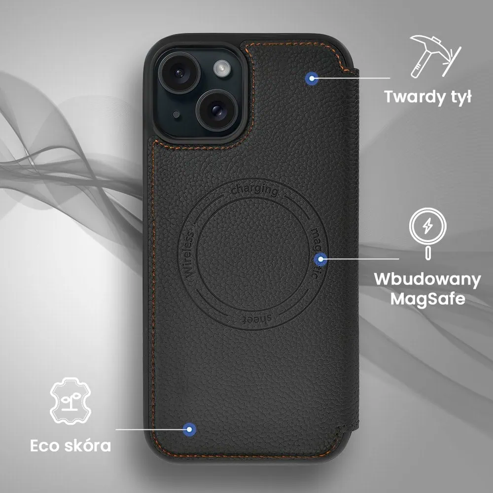 Etui do iPhone 15 z klapką Solid MagSafe Book, typu książka, czarne