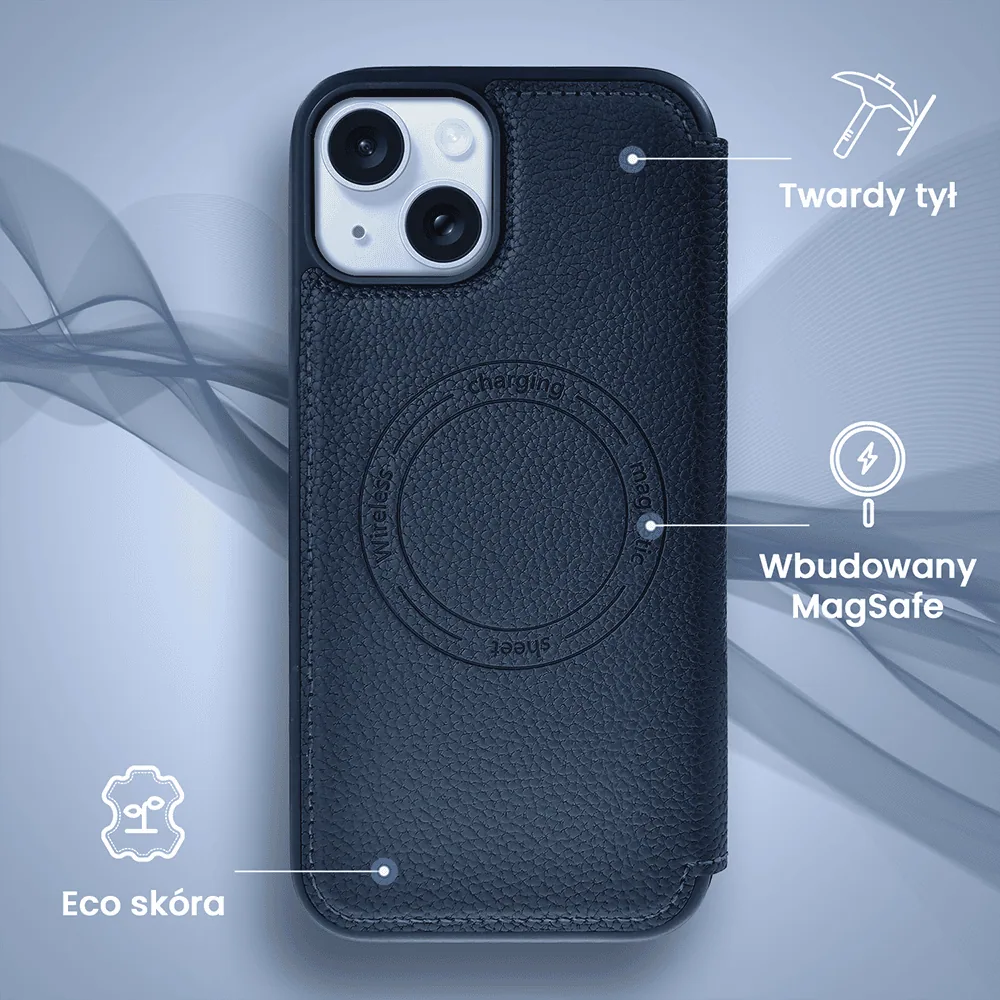 Etui do iPhone 15 Plus z klapką Solid MagSafe Book, typu książka, granatowe
