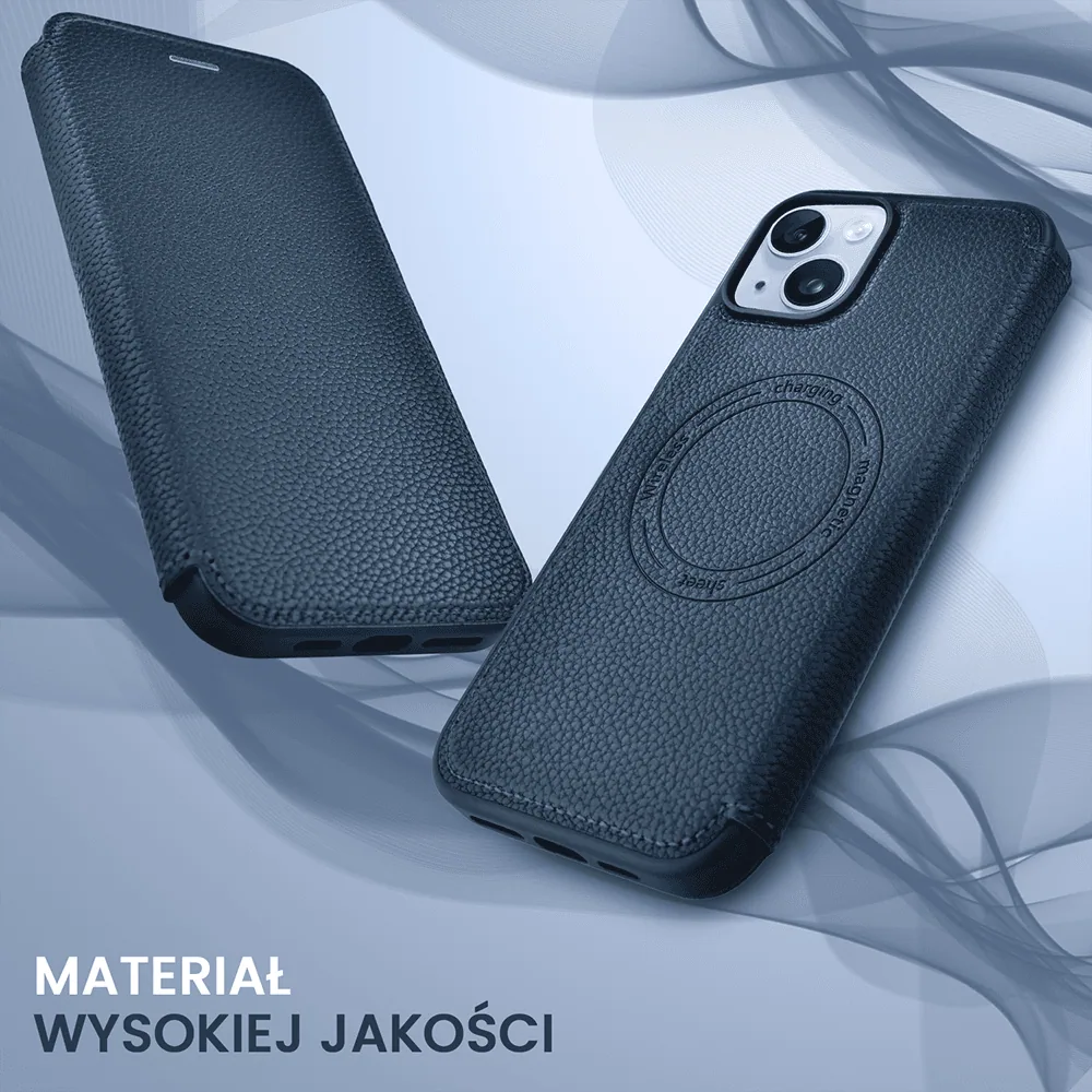 Etui do iPhone 15 Plus z klapką Solid MagSafe Book, typu książka, granatowe