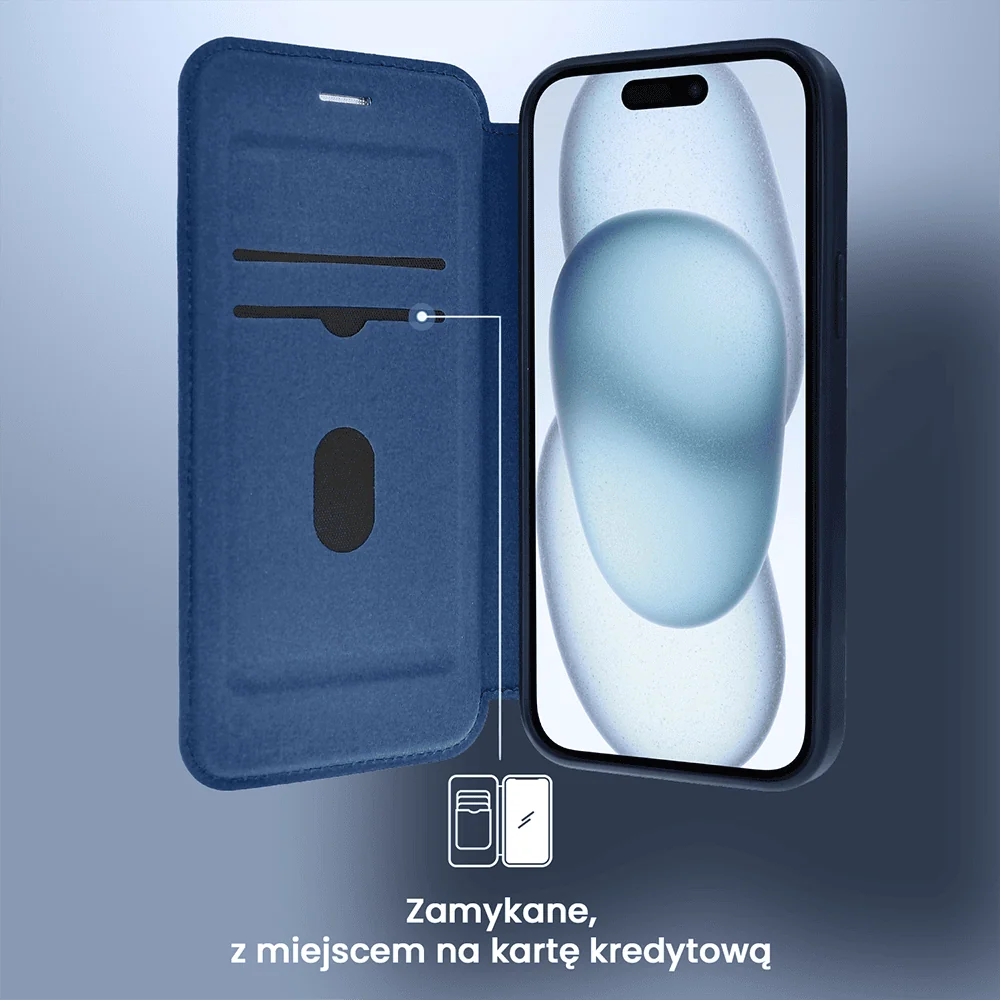 Etui do iPhone 15 Plus z klapką Solid MagSafe Book, typu książka, granatowe