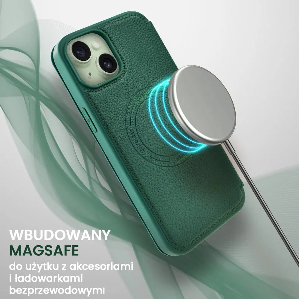 Etui do iPhone 15 z klapką Solid MagSafe Book, typu książka, zielone