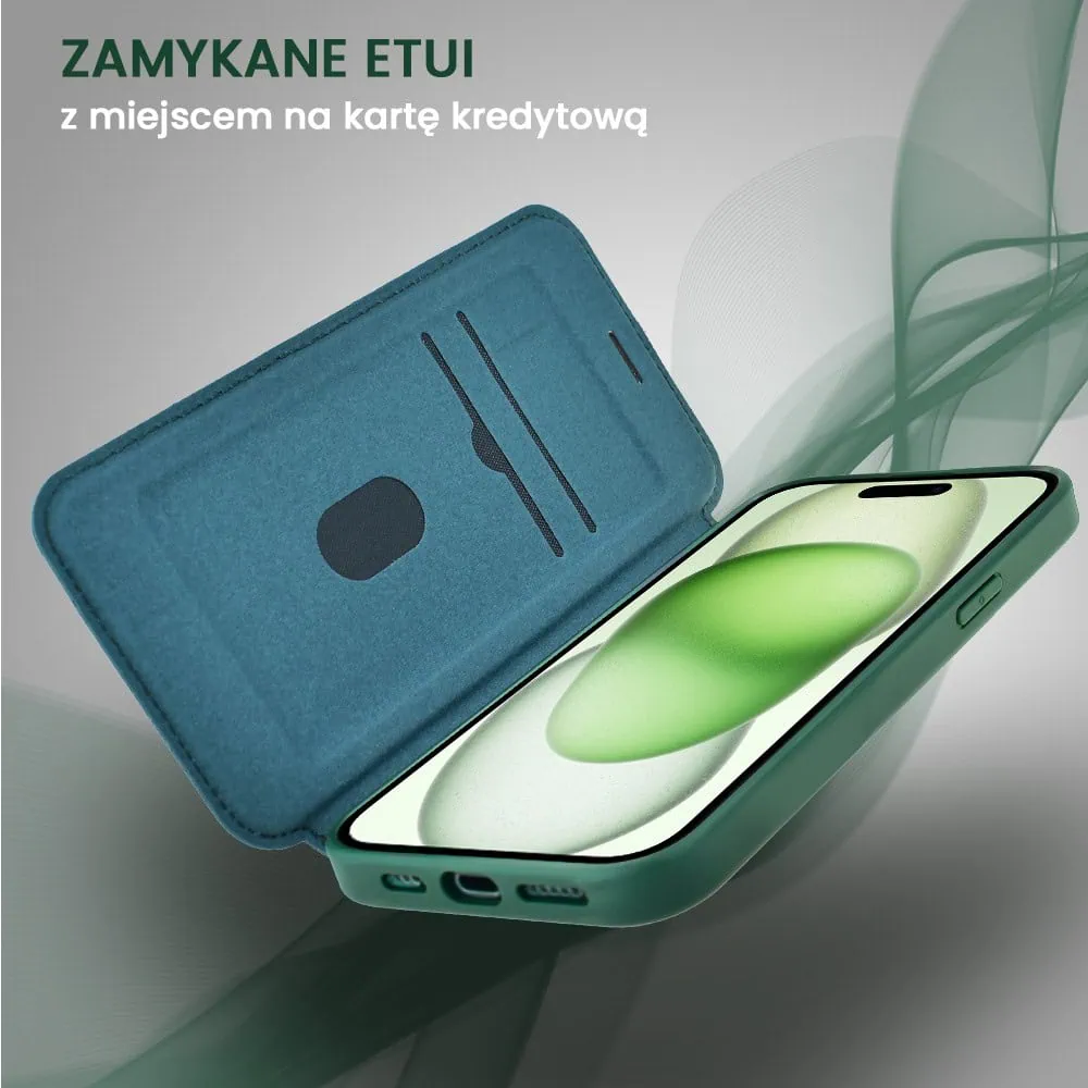Etui do iPhone 15 z klapką Solid MagSafe Book, typu książka, zielone
