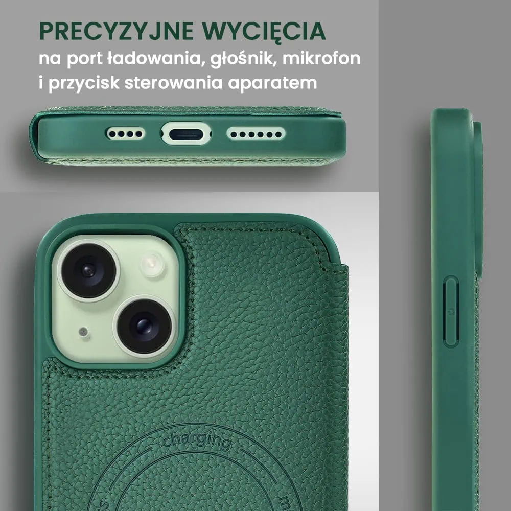 Etui do iPhone 15 z klapką Solid MagSafe Book, typu książka, zielone
