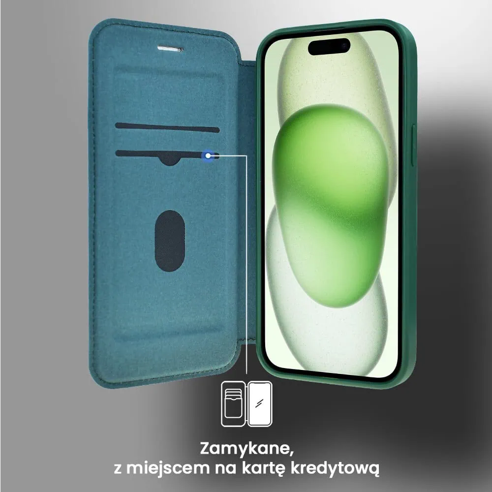 Etui do iPhone 15 z klapką Solid MagSafe Book, typu książka, zielone