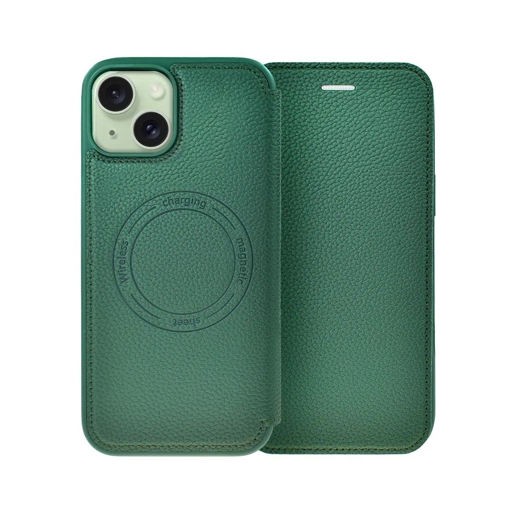 Etui do iPhone 15 z klapką Solid MagSafe Book, typu książka, zielone