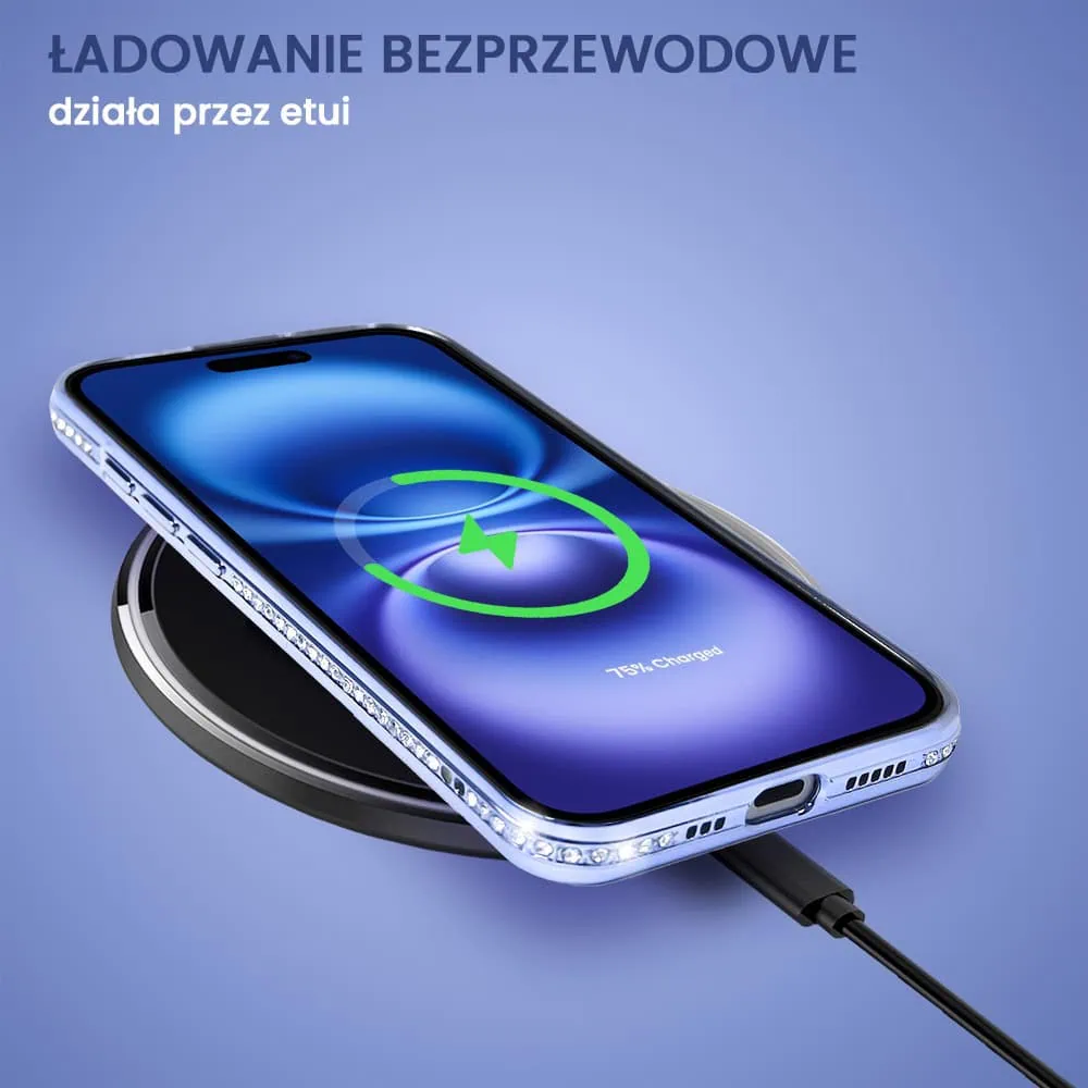 Etui do iPhone 16 Plus Diadem Glow, błyszczące z MagSafe, przeźroczyste, niebieskie