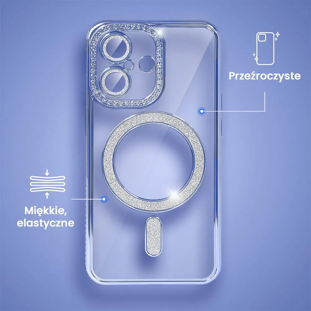 Etui do iPhone 16 Plus Diadem Glow, błyszczące z MagSafe, przeźroczyste, niebieskie