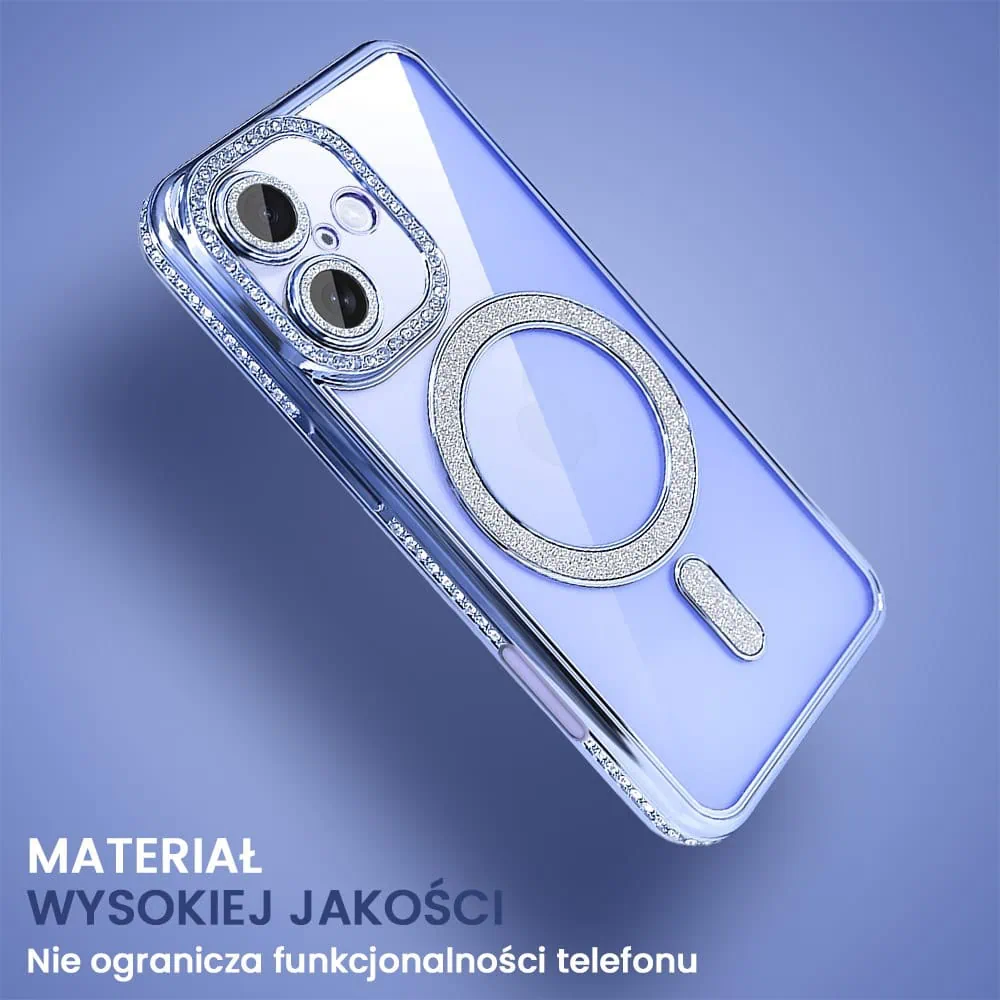 Etui do iPhone 16 Plus Diadem Glow, błyszczące z MagSafe, przeźroczyste, niebieskie