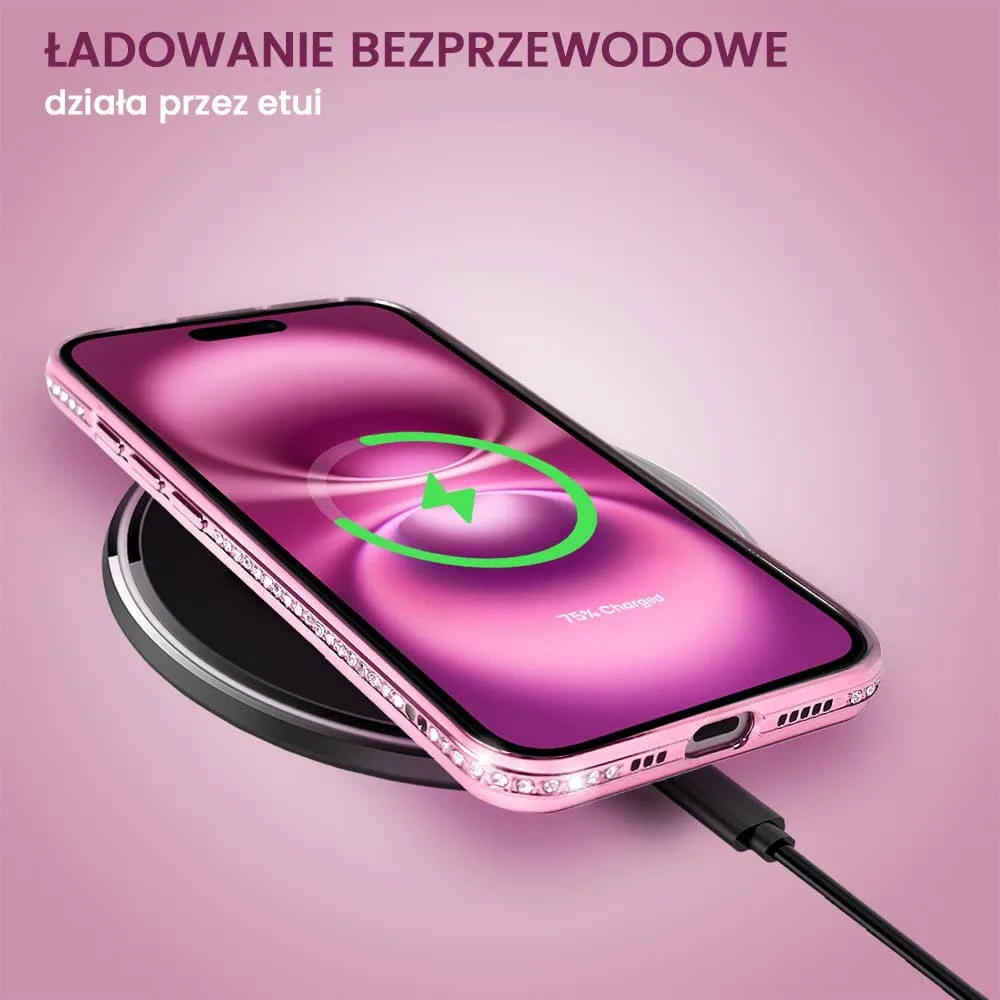 Etui do iPhone 16 Diadem Glow, błyszczące z MagSafe, przeźroczyste, różowe