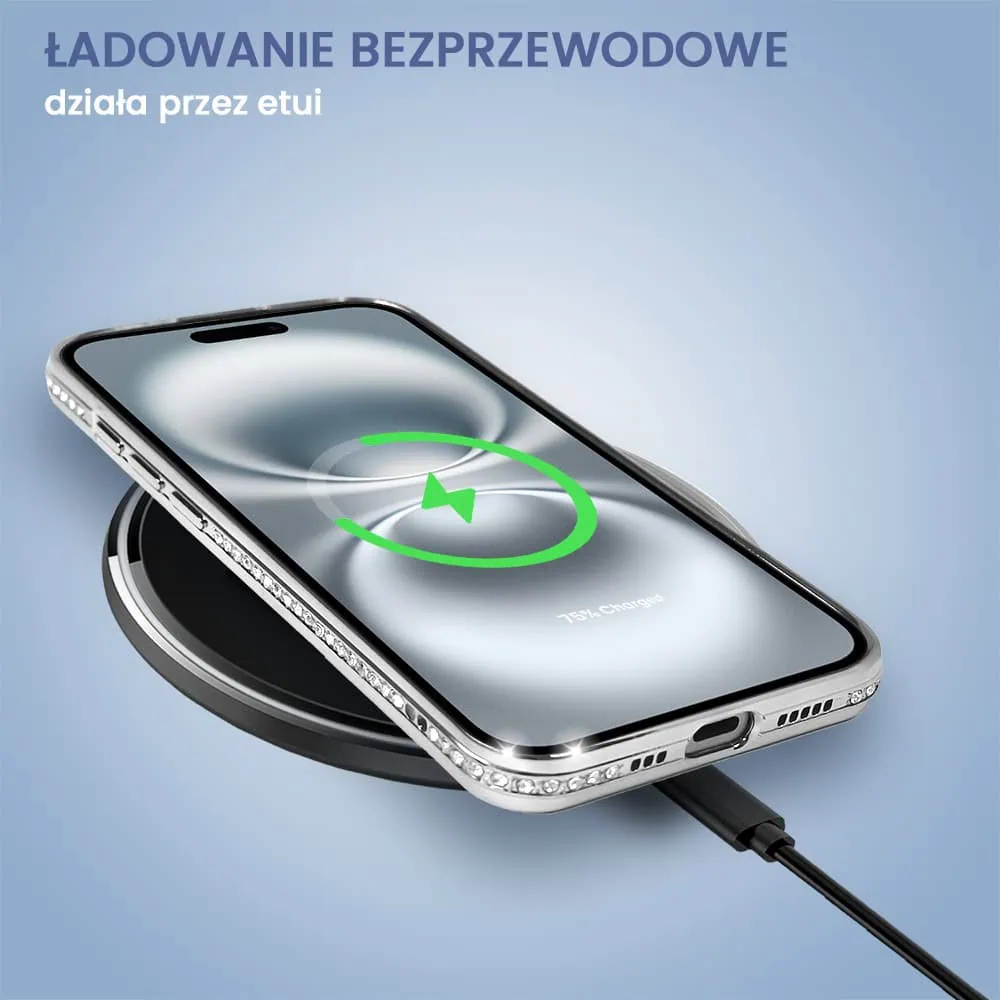 Etui do iPhone 16 Diadem Glow, błyszczące z MagSafe, przeźroczyste, srebrne (OUTLET)