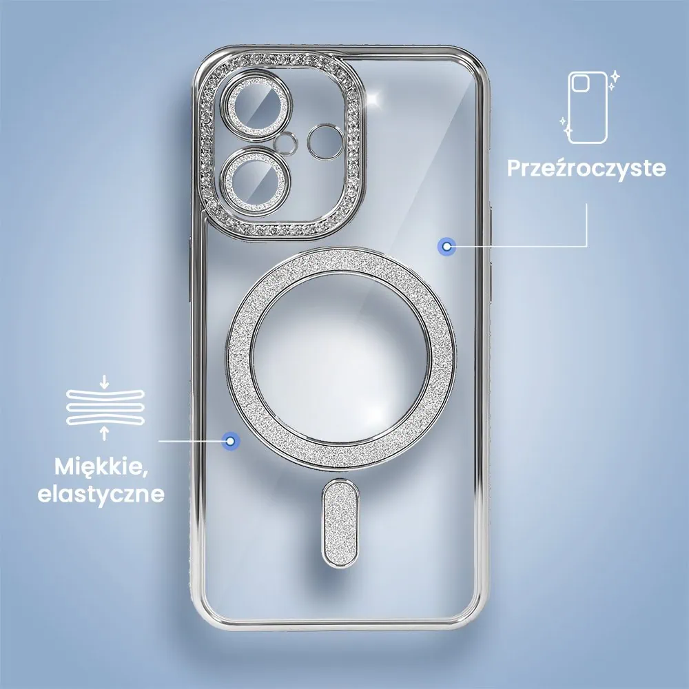 Etui do iPhone 16 Diadem Glow, błyszczące z MagSafe, przeźroczyste, srebrne (OUTLET)