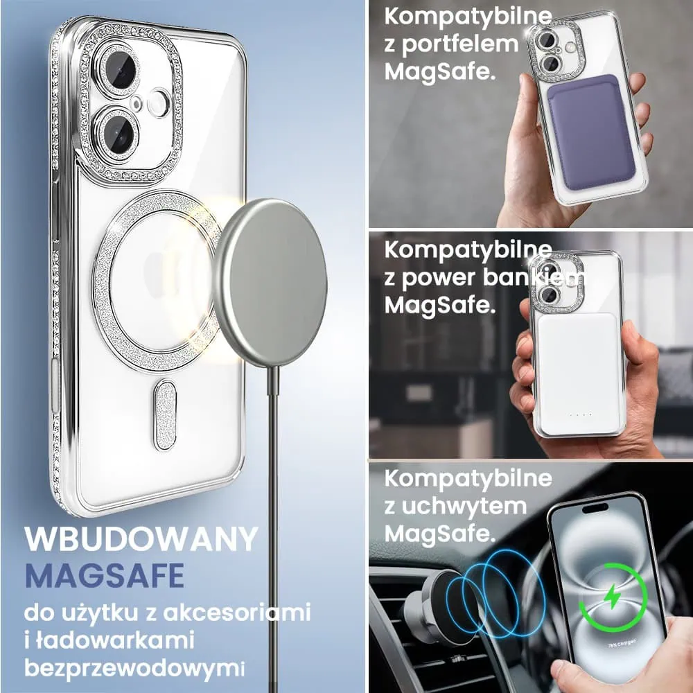 Etui do iPhone 16 Diadem Glow, błyszczące z MagSafe, przeźroczyste, srebrne (OUTLET)