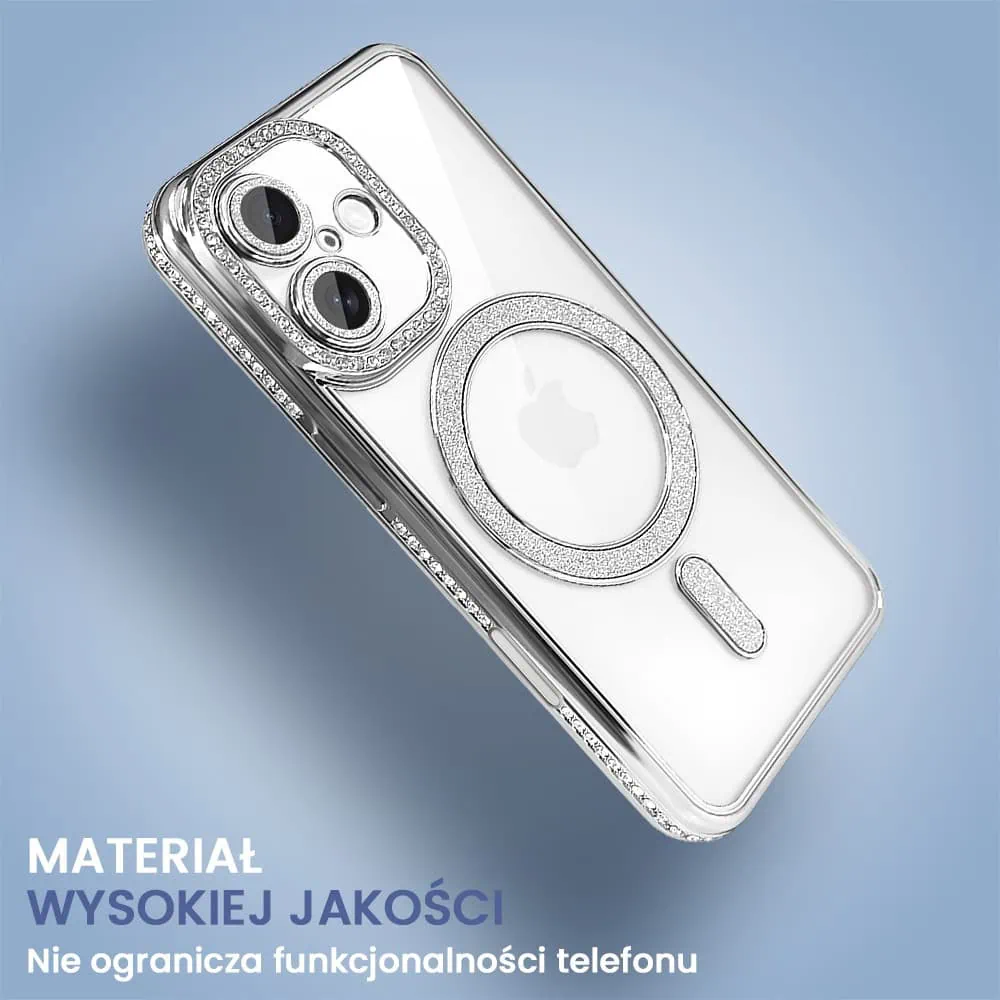 Etui do iPhone 16 Diadem Glow, błyszczące z MagSafe, przeźroczyste, srebrne (OUTLET)