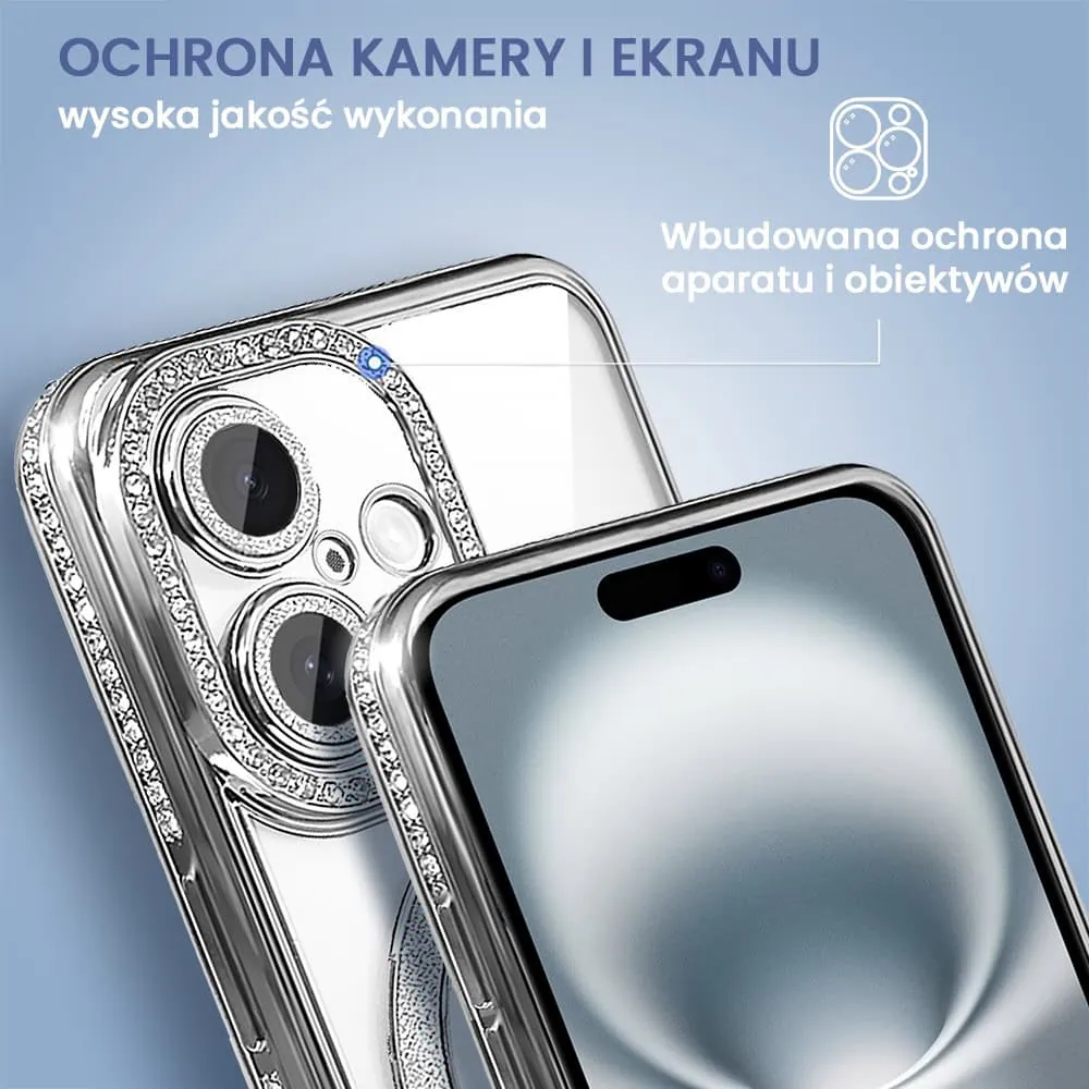 Etui do iPhone 16 Diadem Glow, błyszczące z MagSafe, przeźroczyste, srebrne (OUTLET)