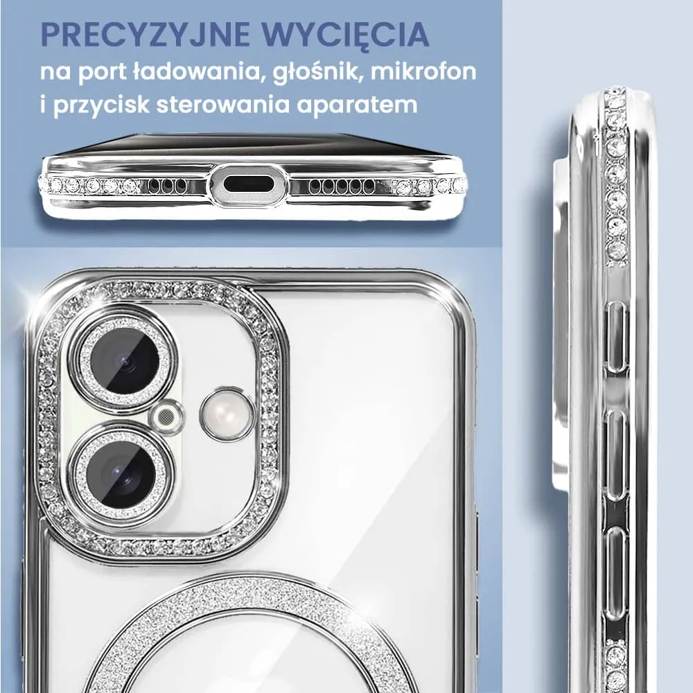 Etui do iPhone 16 Diadem Glow, błyszczące z MagSafe, przeźroczyste, srebrne (OUTLET)
