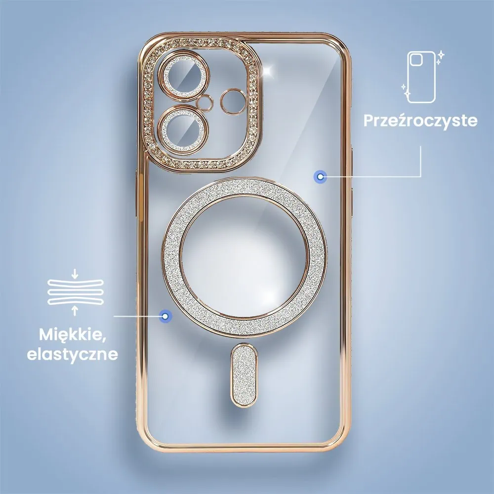 Etui do iPhone 16 Plus Diadem Glow, błyszczące z MagSafe, przeźroczyste, złote (OUTLET)