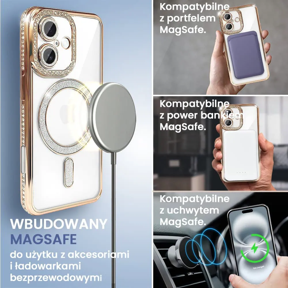 Etui do iPhone 16 Plus Diadem Glow, błyszczące z MagSafe, przeźroczyste, złote (OUTLET)