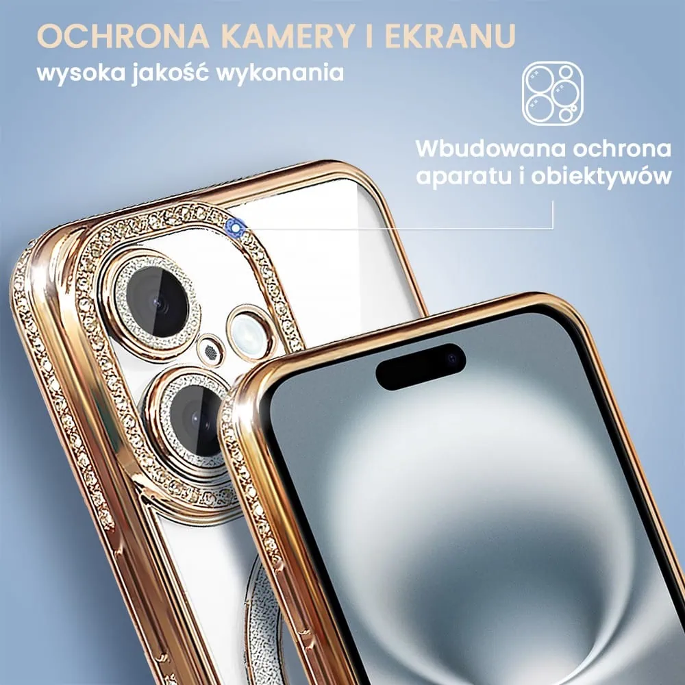 Etui do iPhone 16 Plus Diadem Glow, błyszczące z MagSafe, przeźroczyste, złote (OUTLET)