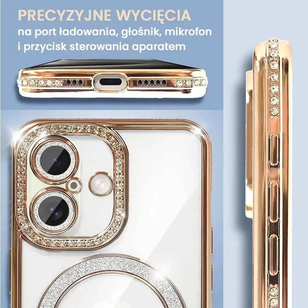 Etui do iPhone 16 Plus Diadem Glow, błyszczące z MagSafe, przeźroczyste, złote (OUTLET)