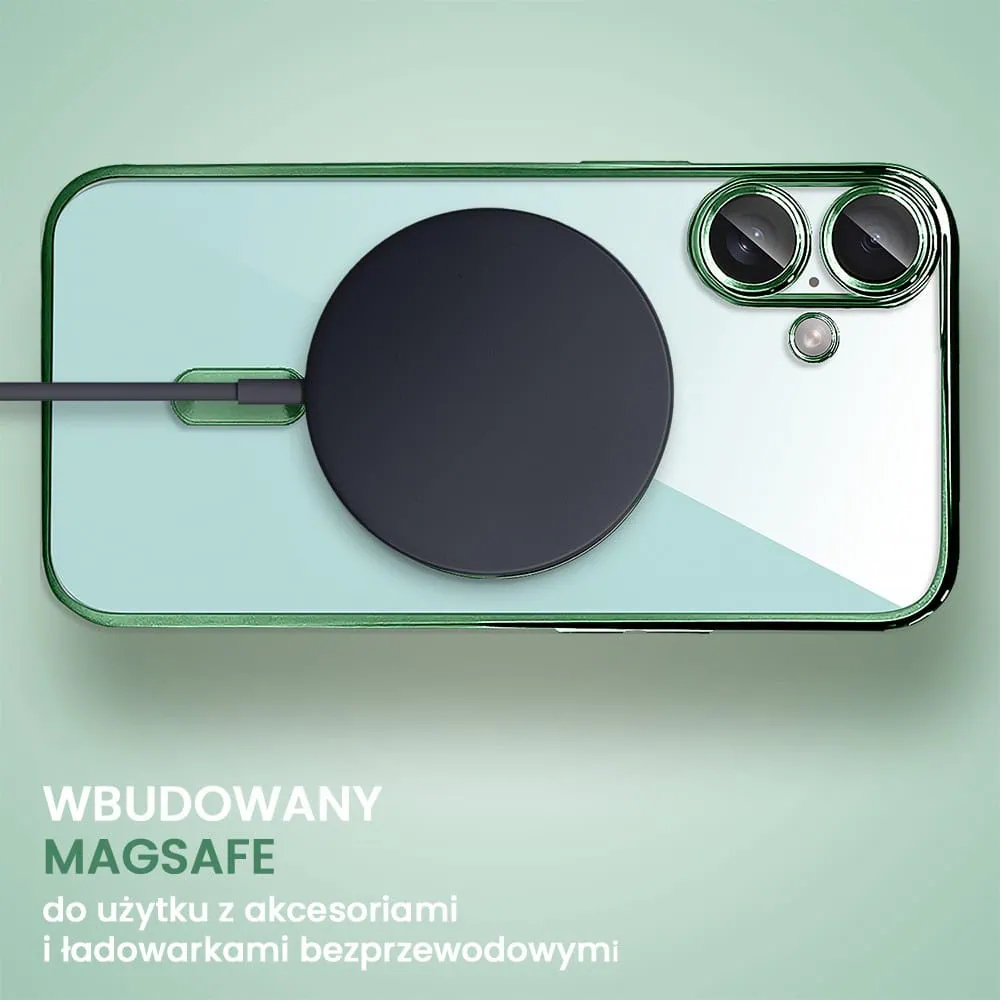Etui do iPhone 16 MagSafe Luxury Protect przeźroczyste, hybrydowa ochrona kamery, berylowa zieleń