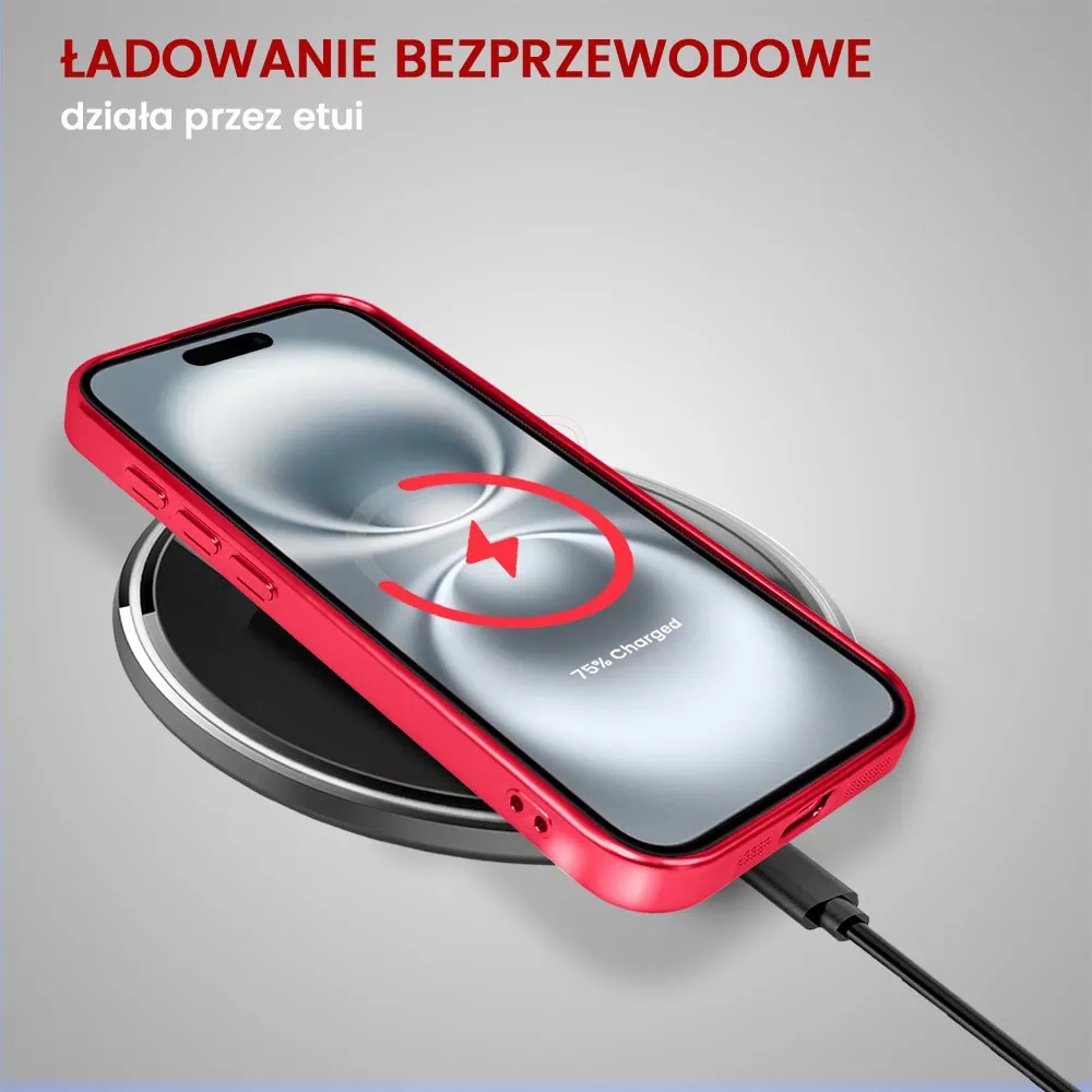 Etui do iPhone 16 MagSafe Luxury Protect przeźroczyste, hybrydowa ochrona kamery, czerwone