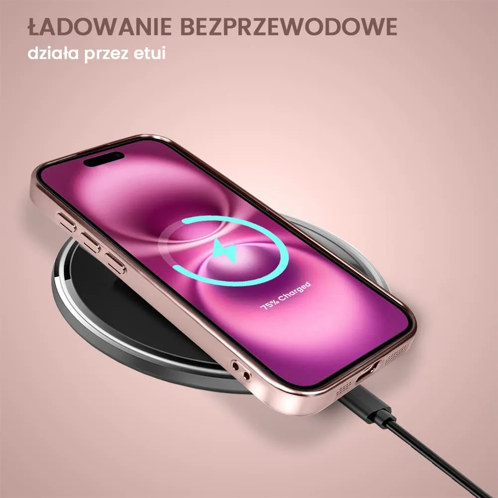 Etui do iPhone 16 MagSafe Luxury Protect przeźroczyste, hybrydowa ochrona kamery, różowe złoto