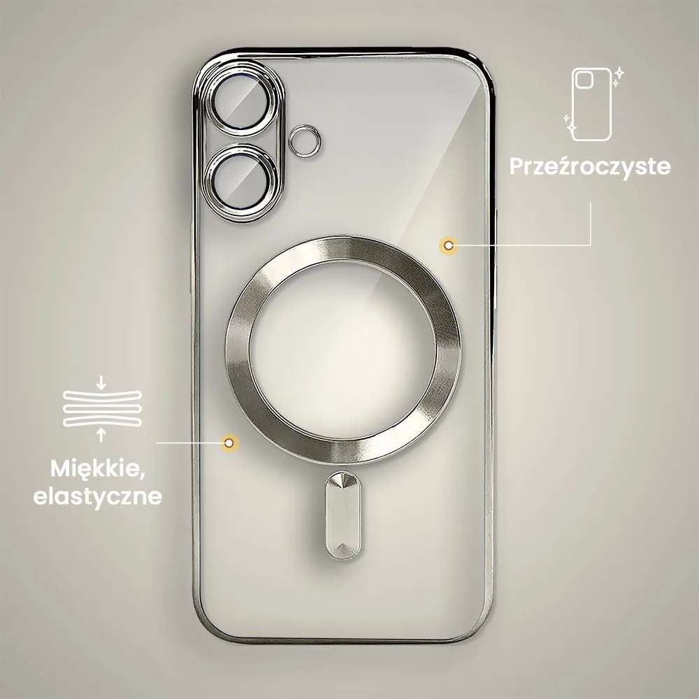 Etui do iPhone 16 MagSafe Luxury Protect przeźroczyste, hybrydowa ochrona kamery, tytanowe
